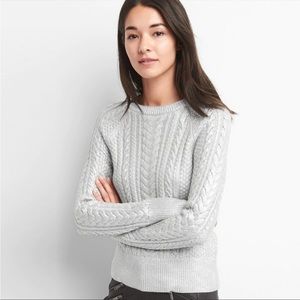 Metallic silver cable knit sweater